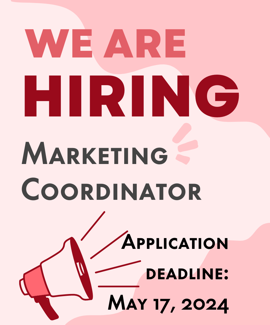 We Are Hiring Marketing Coordinator with application deadline May 17 2024 and bullhorn image